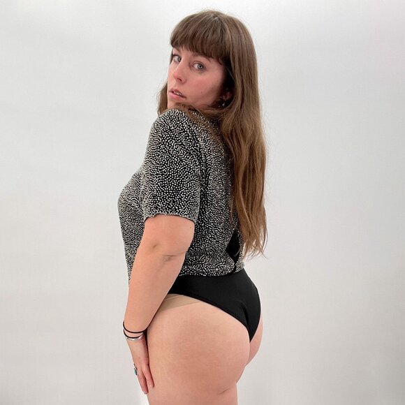 Vintage Oleg Cassini Black Tie Beaded Bodysuit | Size S-L - Picture 16 of 16